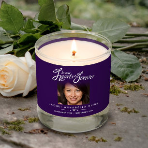 In our hearts remembrance purple 2 photos candle