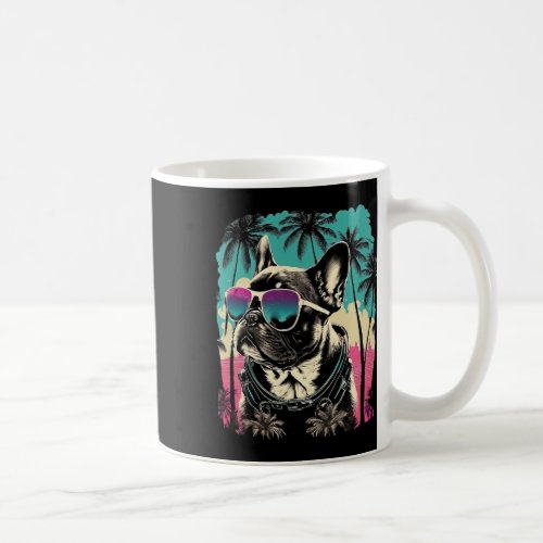 In Paradise Retro Bulldog On Palm Sunset  Coffee Mug