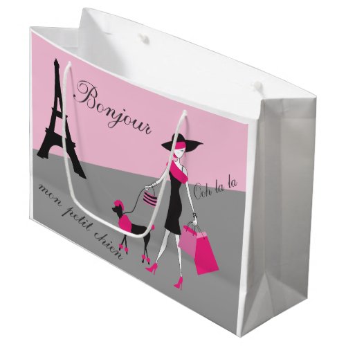 In Paris Woman and Dog Pink and Black Large Gift Bag