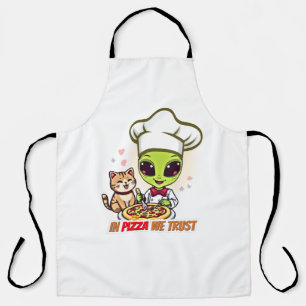 In Pizza We Trust Alien Chef Art Apron