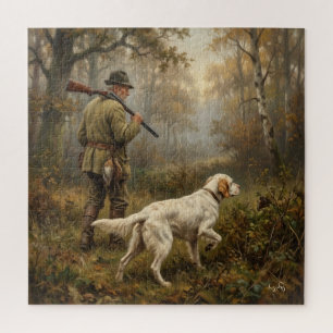 In Pursuit of Woodcock, English Setter Hunting Jigsaw Puzzle