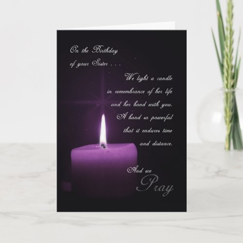 In Remembrance of Sisters Birthday Purple Candle Card