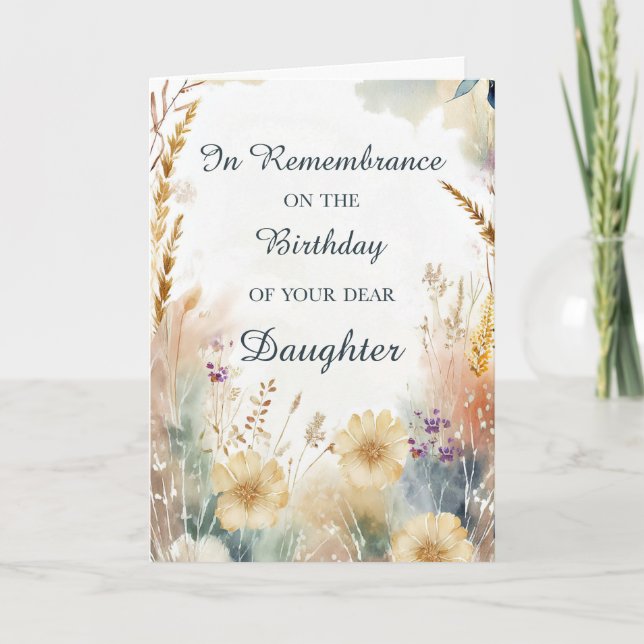 In Remembrance on Birthday of Daughter Wildflowers Card (Front)