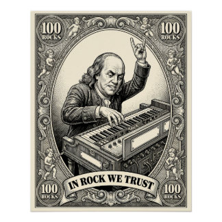 In Rock We Trust 100 Rocks Franklin Keyboardist Poster