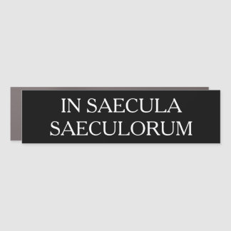 In Saecula Saeculorum car magnet (white on black)