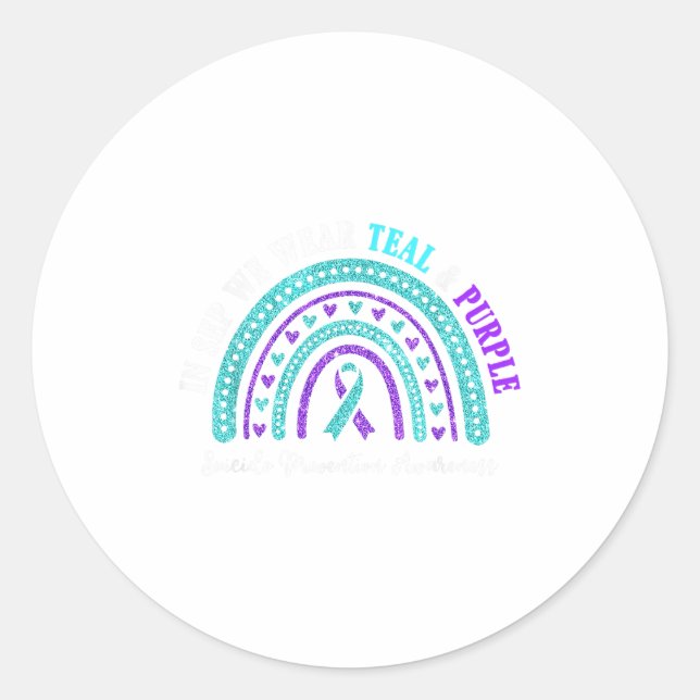 In Sep Wear Teal And Purple Suicide Prevention Awa Classic Round Sticker (Front)