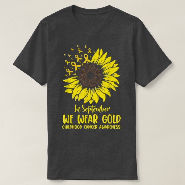 In September We Wear Gold Childhood Cancer Sunflow T-Shirt (Design Front)