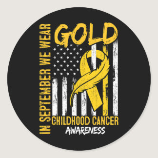 In September We Wear Gold Flag Ribbon Childhood Ca Classic Round Sticker