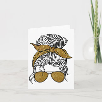In September We Wear Golden Cute Messy Bun Childho Card