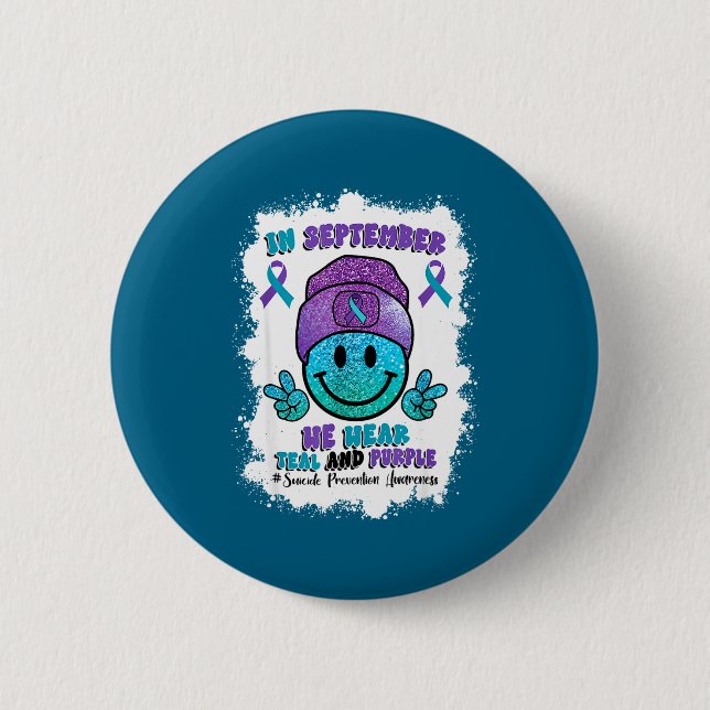 In September We Wear Teal Purple Ribbon Suicide Pr Button (Front)