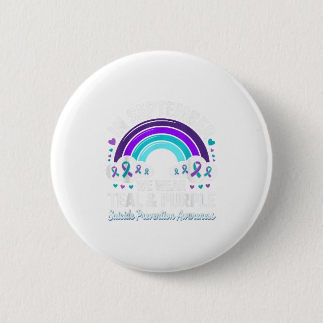 In September We Wear Teal Purple Ribbon Suicide Pr Button (Front)