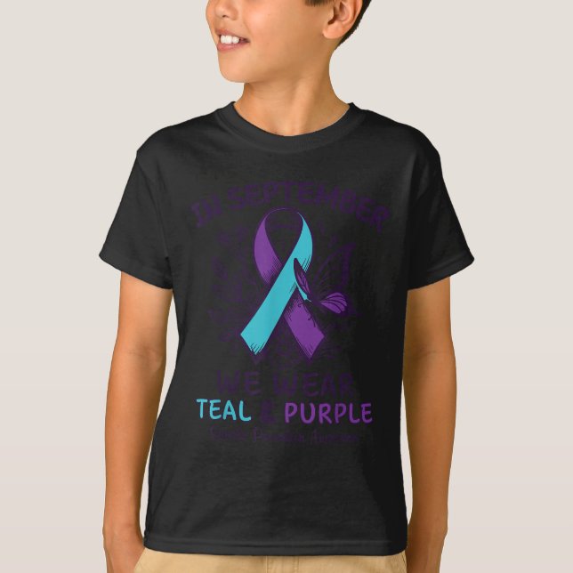 In September We Wear Teal Purple Ribbon Suicide Pr T-Shirt (Front)