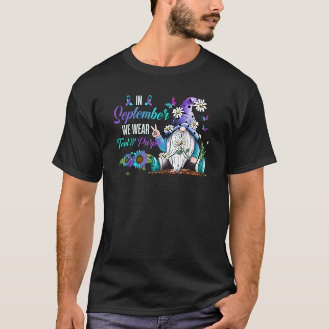 In September We Wear Teal & Purple Ribbon Suicide  T-Shirt (Front)