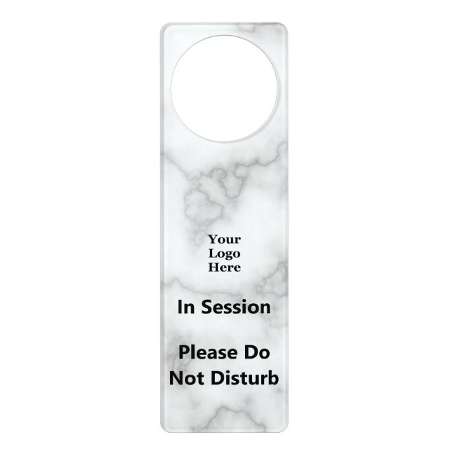 In Session Do Not Disturb & Logo Faux White Marble Door Hanger (Front)