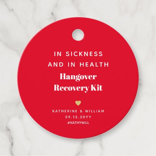 In Sickness and Health Hangover Recovery Kit Red Favor Tags