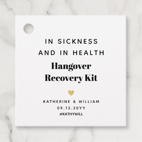 In Sickness and in Health Hangover Recovery Kit Favor Tags