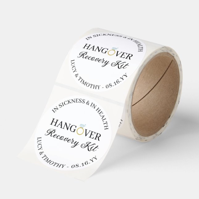 In Sickness & Health Hangover Recovery Kit Classic Round Sticker (Roll)