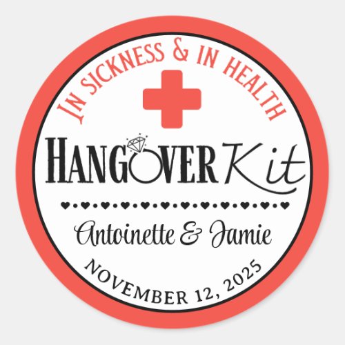 In Sickness  Health Wedding Hangover Kit RedBlk Classic Round Sticker