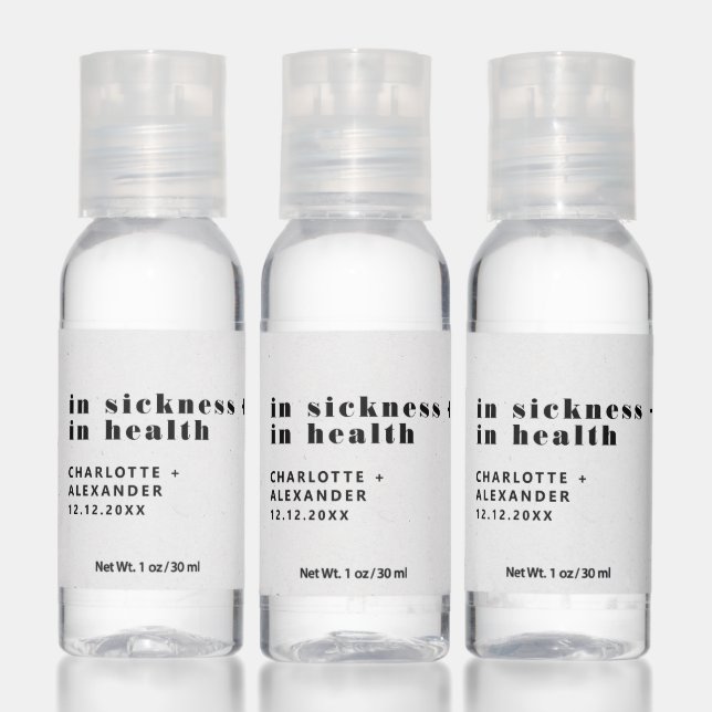 In Sickness + In Health Trendy Typography Wedding Hand Sanitizer (Set)