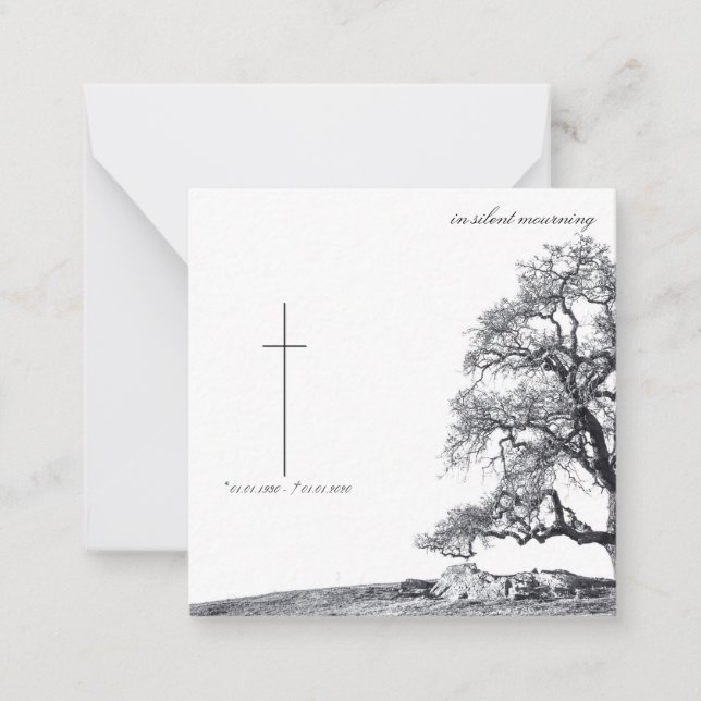 In silent mourning - tree on meadow note card (Front)