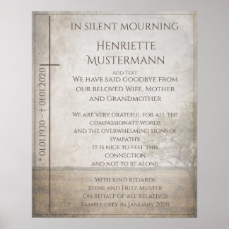 In silent mourning - tree on meadow vintage poster