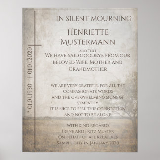 In silent mourning - tree on meadow vintage poster