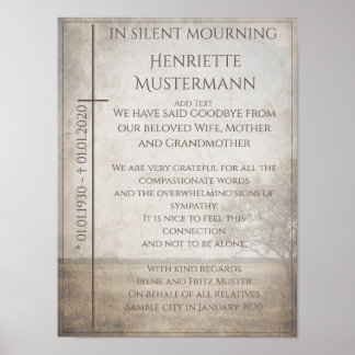 In silent mourning - tree on meadow vintage poster
