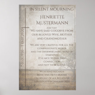 In silent mourning - tree on meadow vintage poster