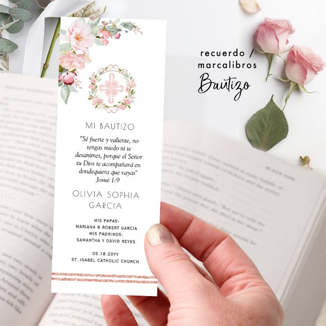 In Spanish, Elegant Girl Baptism Favor Bookmarks (Creator Uploaded)