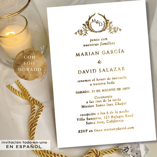 In Spanish Elegant Gold Foil All In One Wedding Foil Invitation (Creator Uploaded)