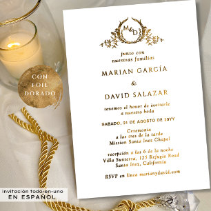 In Spanish Elegant Gold Foil All In One Wedding Invitation