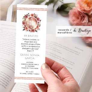 In Spanish, Elegant Pink, Rose Gold Baptism Favor Bookmarks