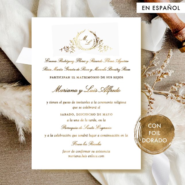 In Spanish Elegant Real Foil Formal Wedding Invitation (Creator Uploaded)