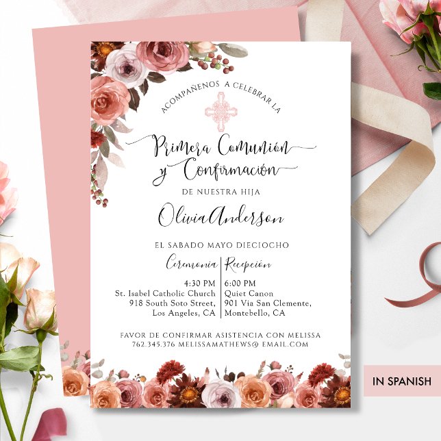 In Spanish, First Communion & Confirmation Floral Invitation (Creator Uploaded)