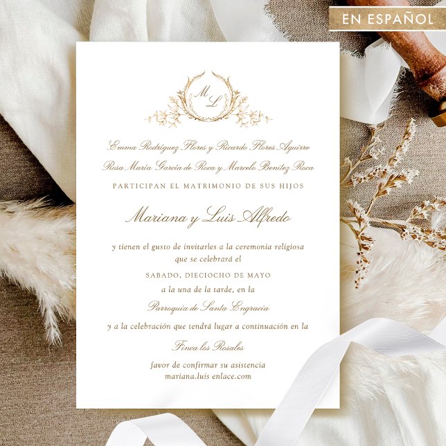 In Spanish Formal Wedding Invitation With Monogram (Creator Uploaded)