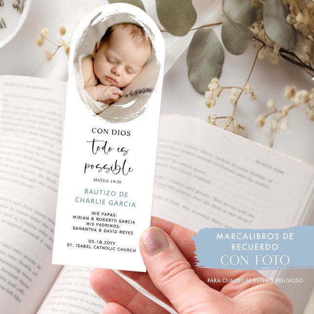 In Spanish, Photo Boy Baptism First Communion Bookmarks (Creator Uploaded)