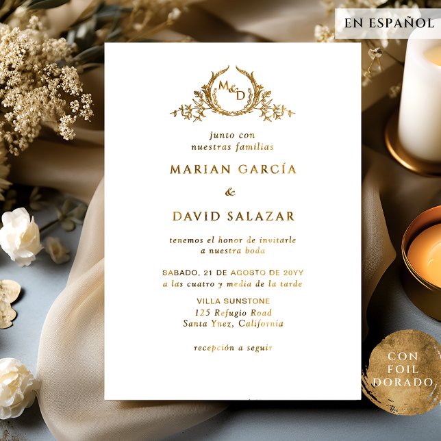 In Spanish Real Gold Foil Monogram Wedding Foil Invitation (Creator Uploaded)