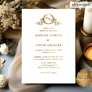 In Spanish Real Gold Foil Monogram Wedding Invitation