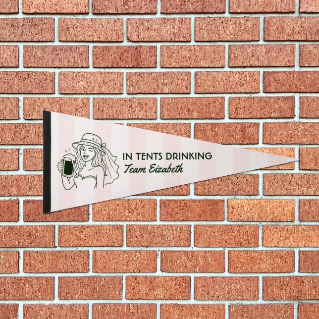 In Tents Drinking Personalized Camp Bachelorette Pennant Flag (Front)