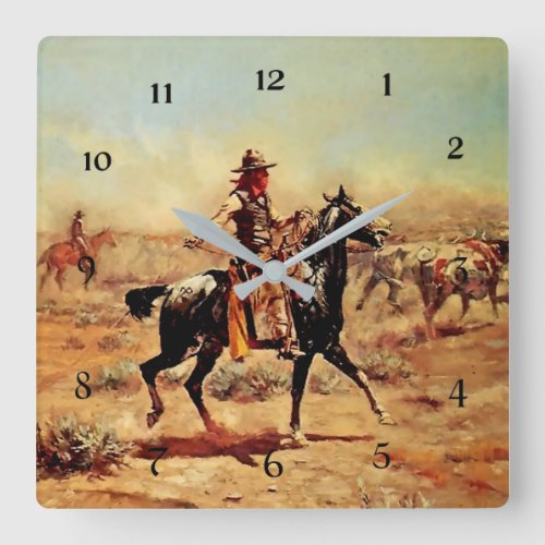 In the Alkali Western Art by Charles M Russell Square Wall Clock