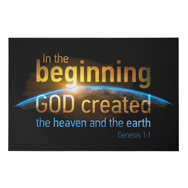 In The Beginning GOD Created Christian Faith Verse Faux Canvas Print (Front)