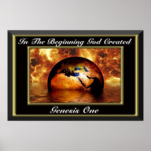 In the beginning God created Genesis One Bl Fire Poster
