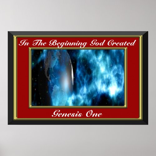 In the beginning God created Genesis One Red Poster
