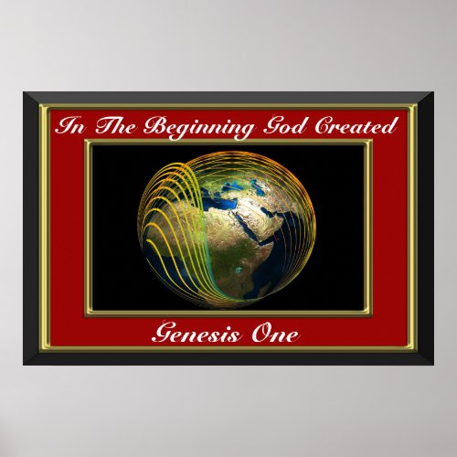 In the beginning God created Genesis Red Poster