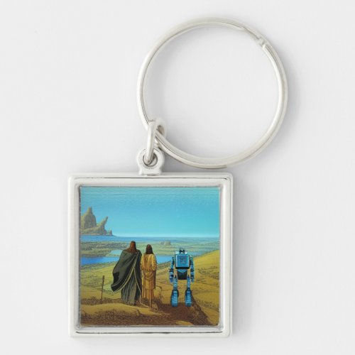 In the beginning there was man and robot   keychain