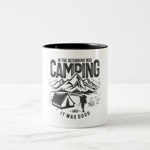 In The Beginning Was Camping Outdoor Adventure Two-Tone Coffee Mug