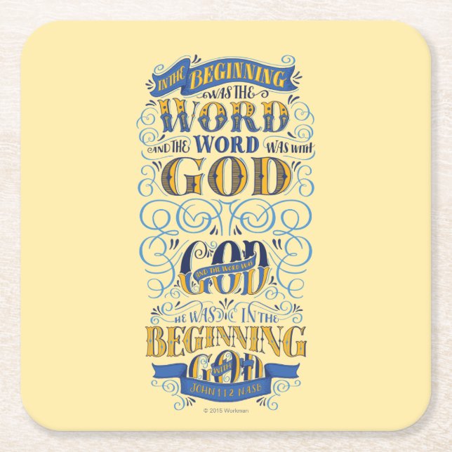 In the Beginning Was the Word Square Paper Coaster (Front)