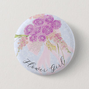 In the Blue- Pink bow Bouquet flower girl Button