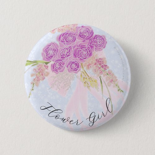In the Blue- Pink bow Bouquet flower girl  Button