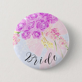 In the Blue-Pink Sheer Bow and Bouquet-Brides Button